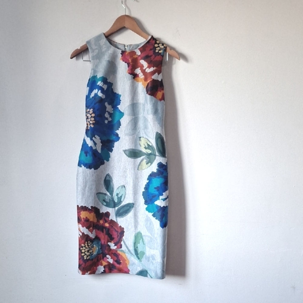 Calvin Klein Floral Midi Dress - Blue and Red